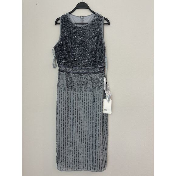Mac Duggal Gray Sequin Sleeveless Zipper Back Closure Sheath Dress 10509 Size 8